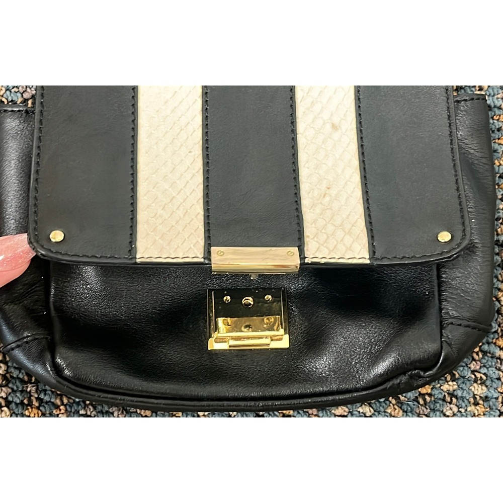 Club Monaco Daria Black Cow Leather Water Snake Trim Crossbody Bag 06205386 - Picture 6 of 10